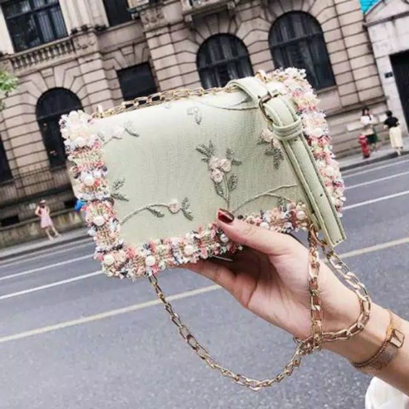 TAS WANITA SELEMPANG BUNGA IMPORT KOREA TAS SLEMPANG