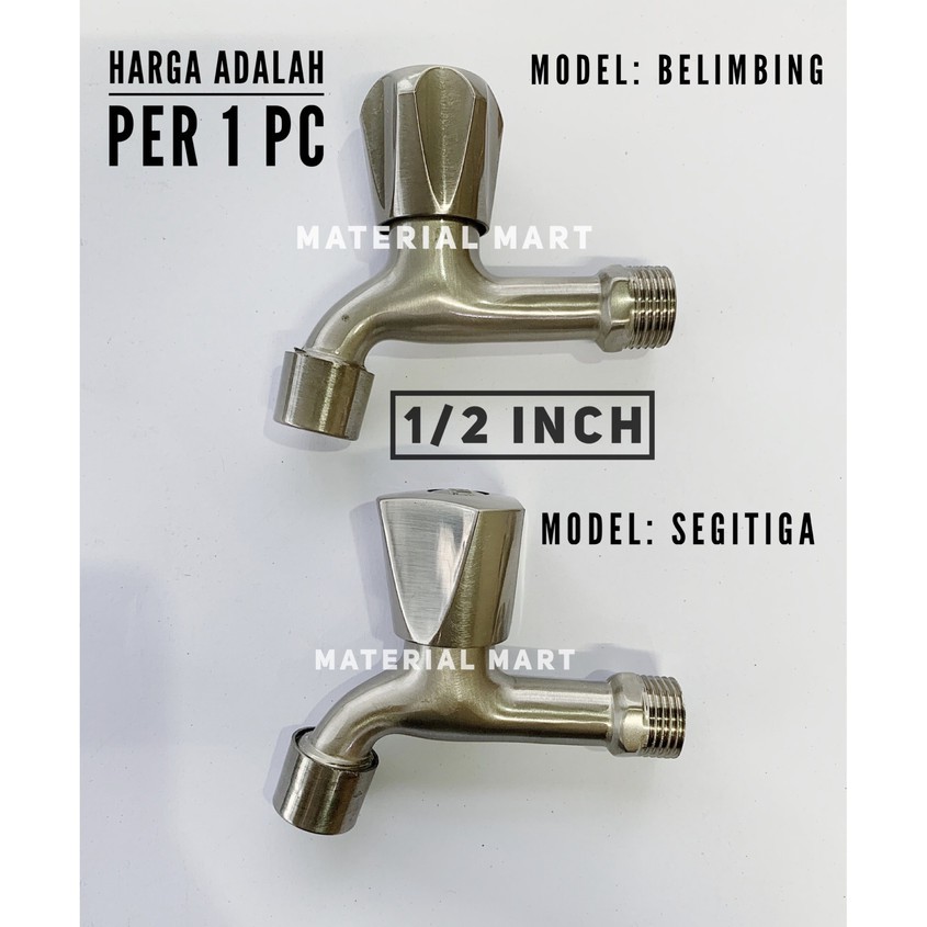 Keran Tembok 1/2 Inch Stainless Steel ASLI | Kran Tembok Satin 1/2&quot; | Material Mart