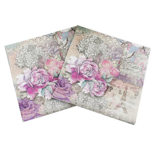 10pcs Printed Feature Rose Paper Napkins For Event &amp; Party Decoration Tissue