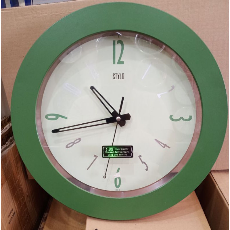 Jam Dinding STYLO ( 3252T-6 ) Warna Hijau Mesin  Sweep Movement Ukuran Diameter 33CM