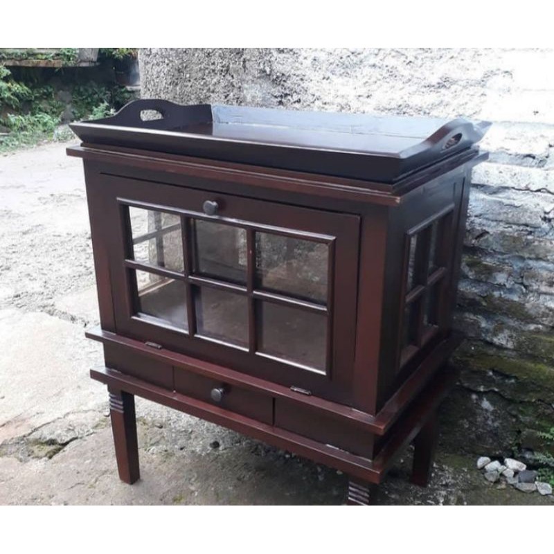 NAKAS/MEJA TEH KOTAK LACI (75 × 45 × 70cm) Kayu Jati