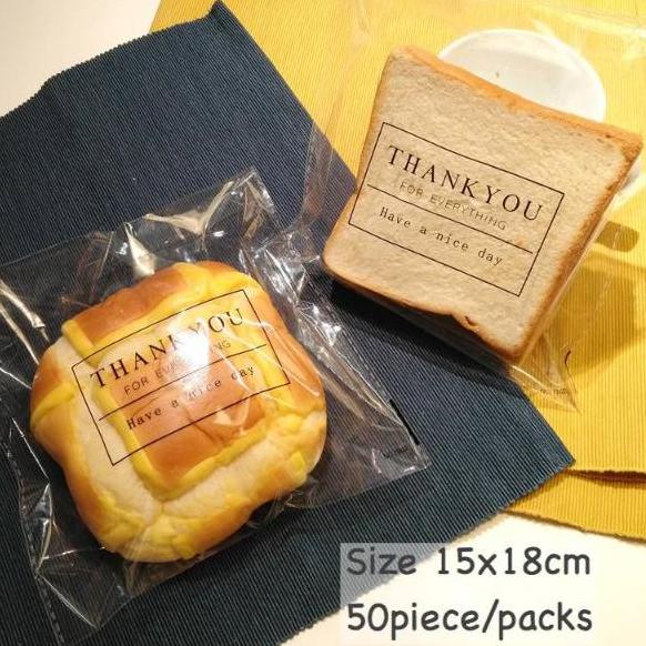 

❇ PLASTIK OPP PEREKAT THANKYOU KEMASAN ROTI DONUT 50pcs BERBAGAI UKURAN ✮