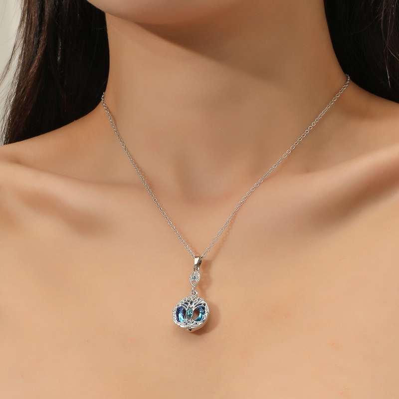 Kalung Sterling Silver 925 Dengan Liontin Kristal Mermaid Warna Biru Untuk Wanita