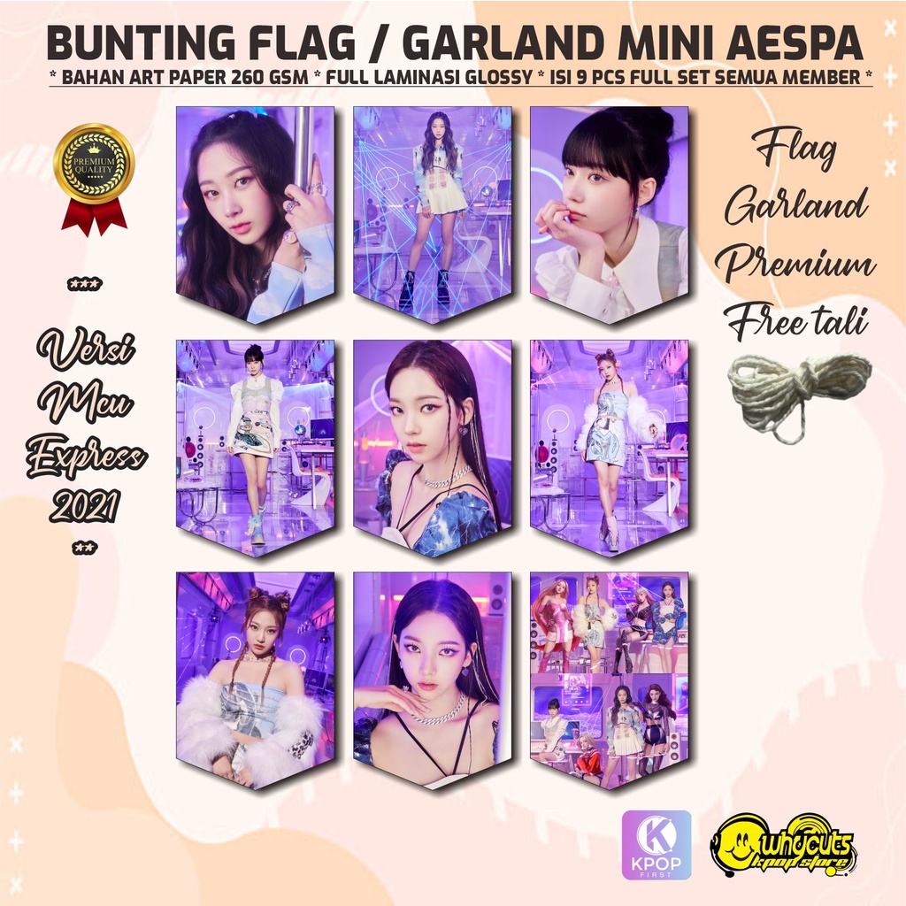 BUNTING FLAG / GARLAND MINI PREMIUM AESPA / PRINT 1 SISI FULL LAMINASI ANTI AIR