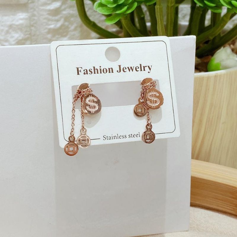 Anting Titanium asli rosegold Anti karat anti alergi Earring Stainless steel ori 2938