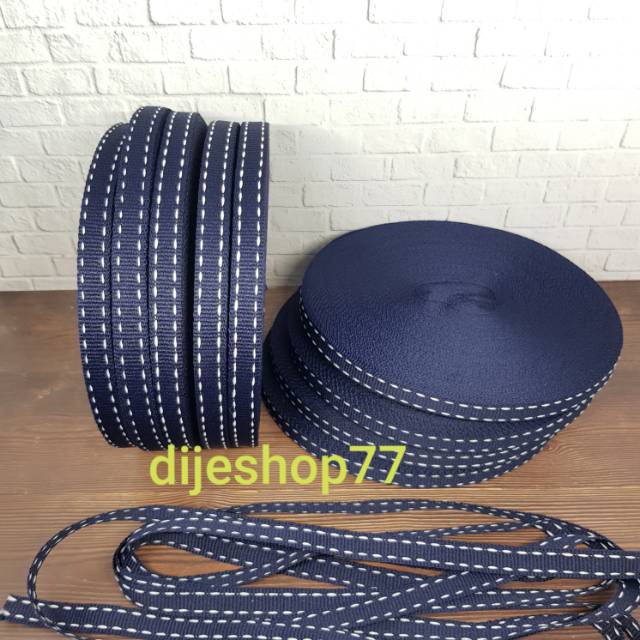 Pita bis strip 1cm / bis bintik 1 cm / pita baju tebal halus / pita biru dongker / denim tua /bisban