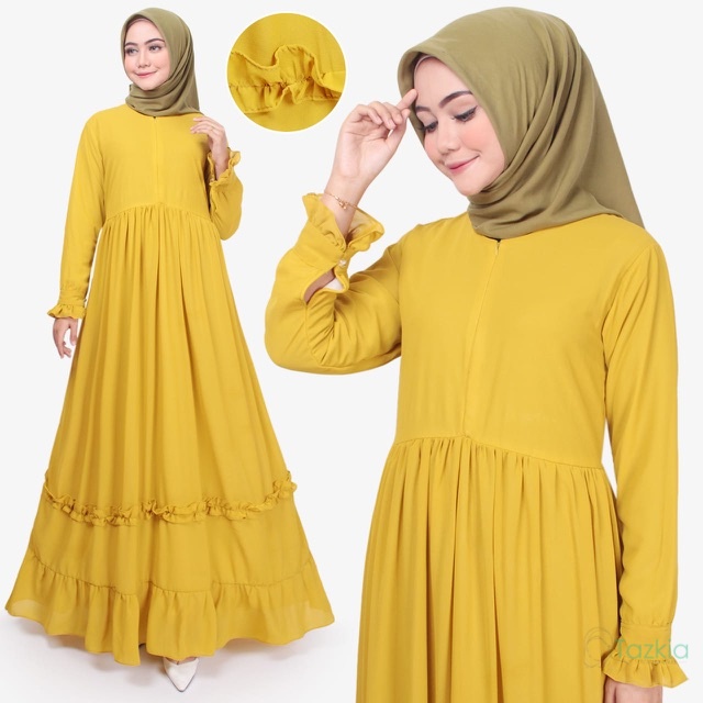 Afia Dress Muslim - Long Dress Baju Gamis Ceruty Babydoll Premium Atasan Dress Kondangan Wanita Muslim Syari Remaja Dewasa Terbaru 2022
