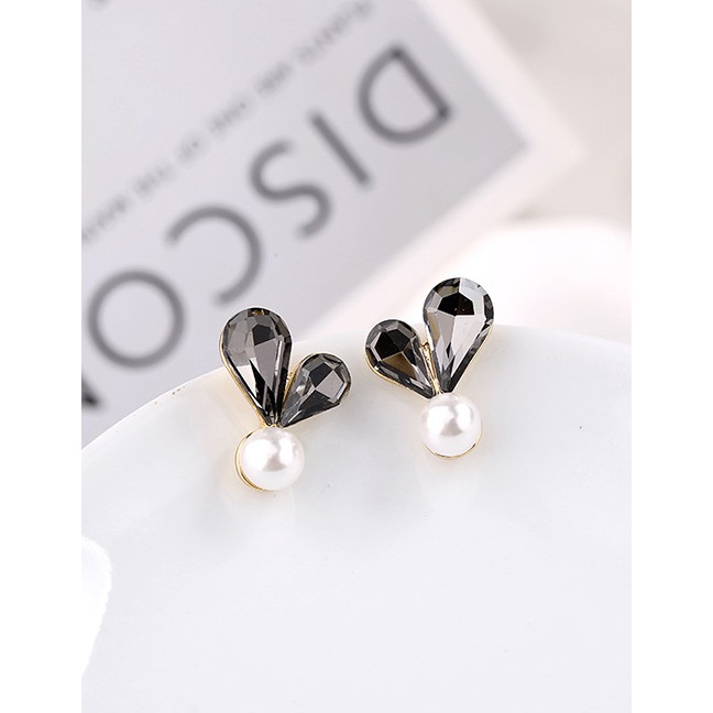 LRC Anting Tusuk Fashion Gold Heart-shaped Pearl S925 Sterling Silver Earrings D03296