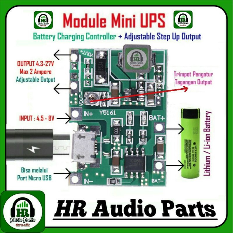 Kit Modul UPS + Step Up Charger Baterai Lithium 18650 Plus Step Up DC