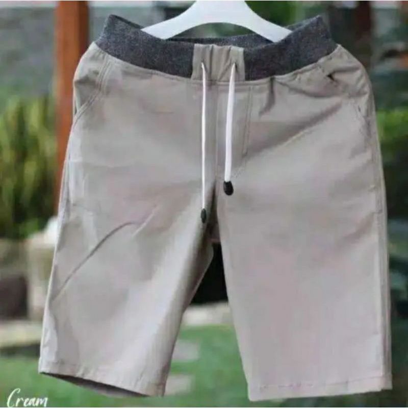 BIG SIZE) celana chino pendek pria mick pinggang karet rip bhan katun drill