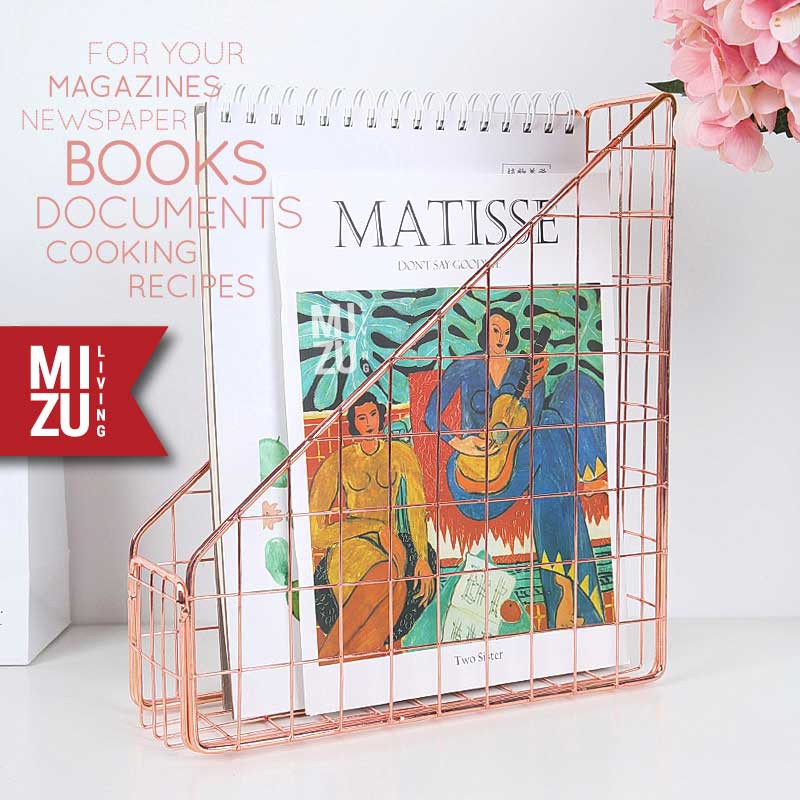 SUBLIMELY GOLDEN UN SINGLE File Holder Magazine Newspaper Rack A4 Box File Emas Desktop Organizer-5