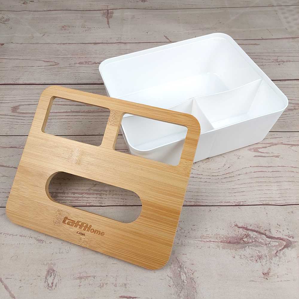 (100%BARANG ORI) TaffHOME Kotak Tisu Kayu Tissue Box 3 Grid - ZJ006
