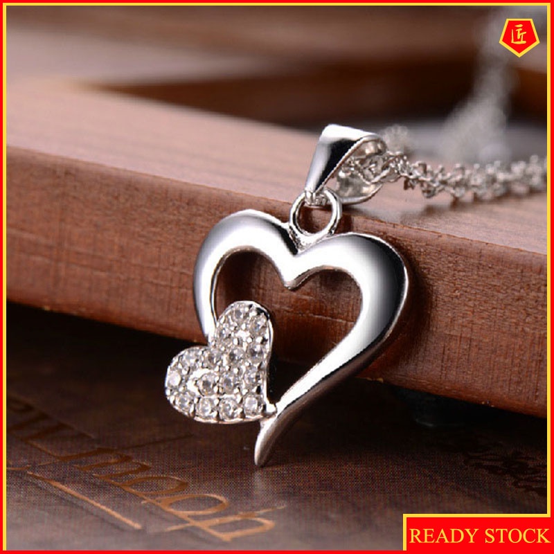 [Ready Stock]Fashion Heart-Shaped 925 Silver Diamond-Studded Necklace Simple Fashion