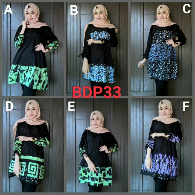 Tunik resleting batik malaman abstrak bdp33 bhn primis cantik kekinian