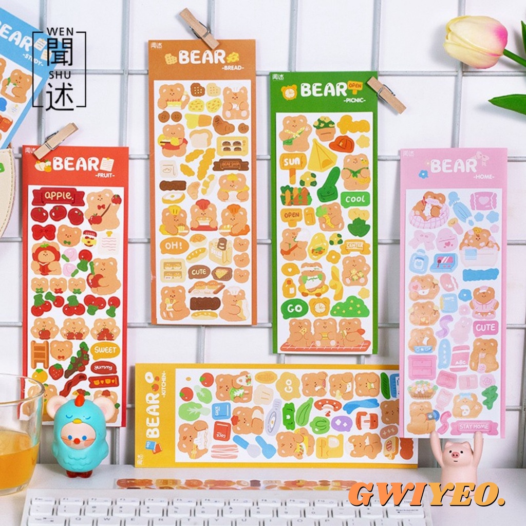 

2 Lembar Sticker Motif Beruang Kawaii Deco Sticker Cute Korean