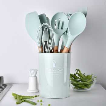 spatula alat memasak silikon tahan panas silikon 1set 9pcs / GLANYOMI Set Alat Masak Dapur Spatula Silicon 9 PCS - KT397