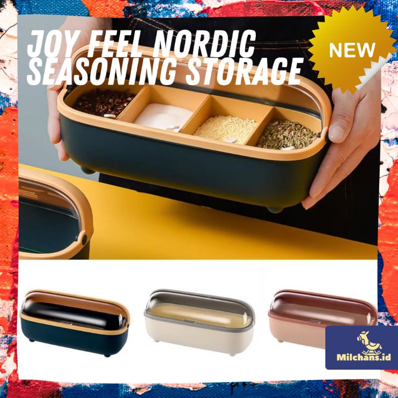 Joy Feel nordic Set Wadah Bumbu Cantik serbaguna, 4 kompartemen, cocok untuk dapur dengan gaya minim