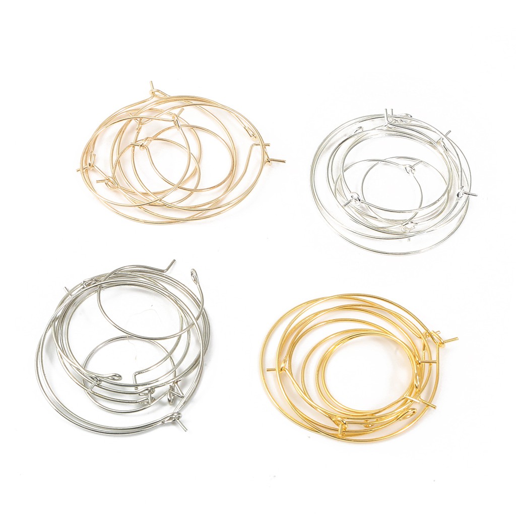 50 PCS Metal Wire Circle Earrings Beading Hoops Gold Silver Plated Wine Glass Charm Rings For DIY Earring Jewelry Making Findings