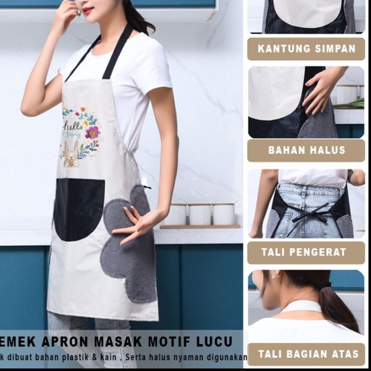 Apron Celemek Masak Celemek Anti Air Apron Waterproof Celemek Masak Bahan Kain Premium Quality Korean Style