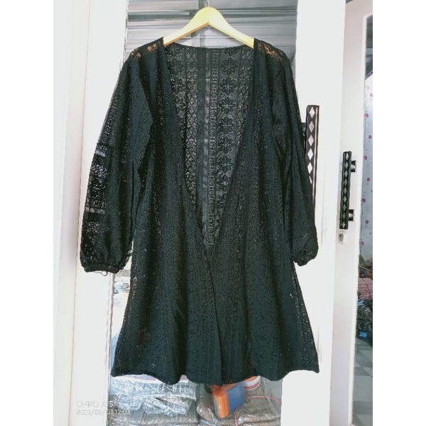 Kardigan brukat/promo long outer brukat/outer cardy wanita-Hitam