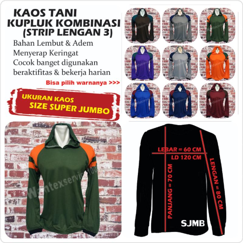 Kaos Tani UKURAN SUPER JUMBO LD 120 CM Kombinasi III, Kaos Sawah, Kaos Kuli Bangunan (STRIP SUPER JUMBO)