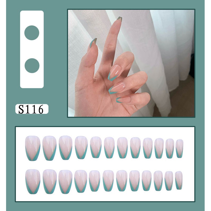 24PCS/SET Simulasi Lem Alpukat Memakai kuku palsu R Perawatan Kuku Palsu-S116