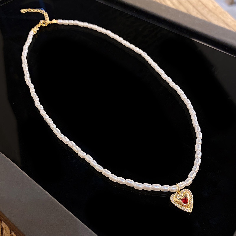 Kalung Choker Dengan Liontin Hati Aksen Mutiara Untuk Wanita