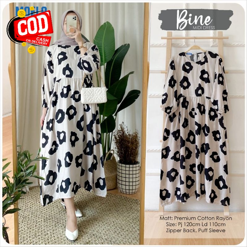 Bine Midi Dress By Moela berlabel Matt Premium Cotton Rayon BAJU WANITA KEKINIAN MURAH