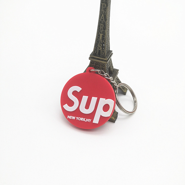 [Ready Stock] PVC Silicone Tide Brand Keychain Key Ring Double-sided Tide Brand Supreme SUP Soft Glue Pendant