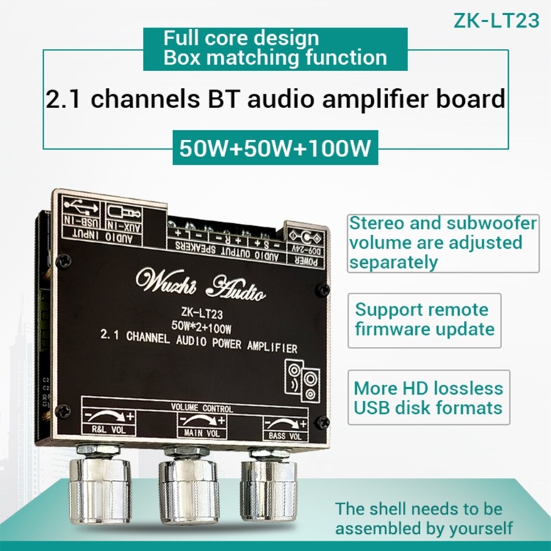 Papan Amplifier btsg 50W+50W Bluetooth-compatible 5.1, Papan Ampli 100w 2.1 Channel DC9-24V Stereo AMP Board