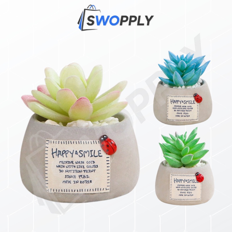 Swopply PT52 Pot Mini Tanaman Hias Bonsai 7 Varian Warna Warni Artificial Minimalis