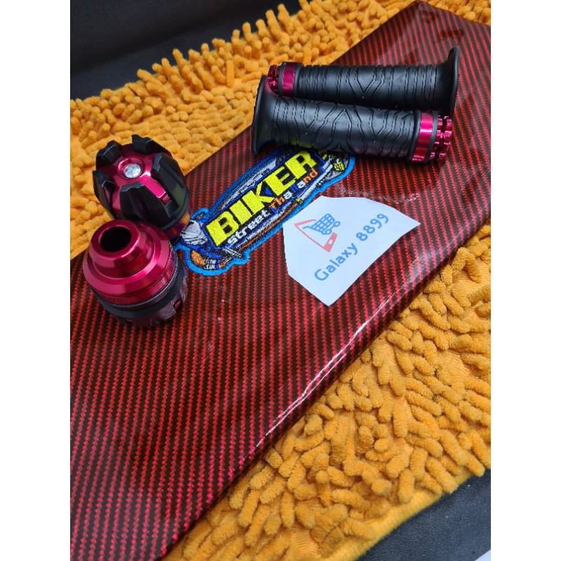 Kulit Jok Karbon+Grip Ring Kitaco+Jalu As Roda Depan Merah Universal