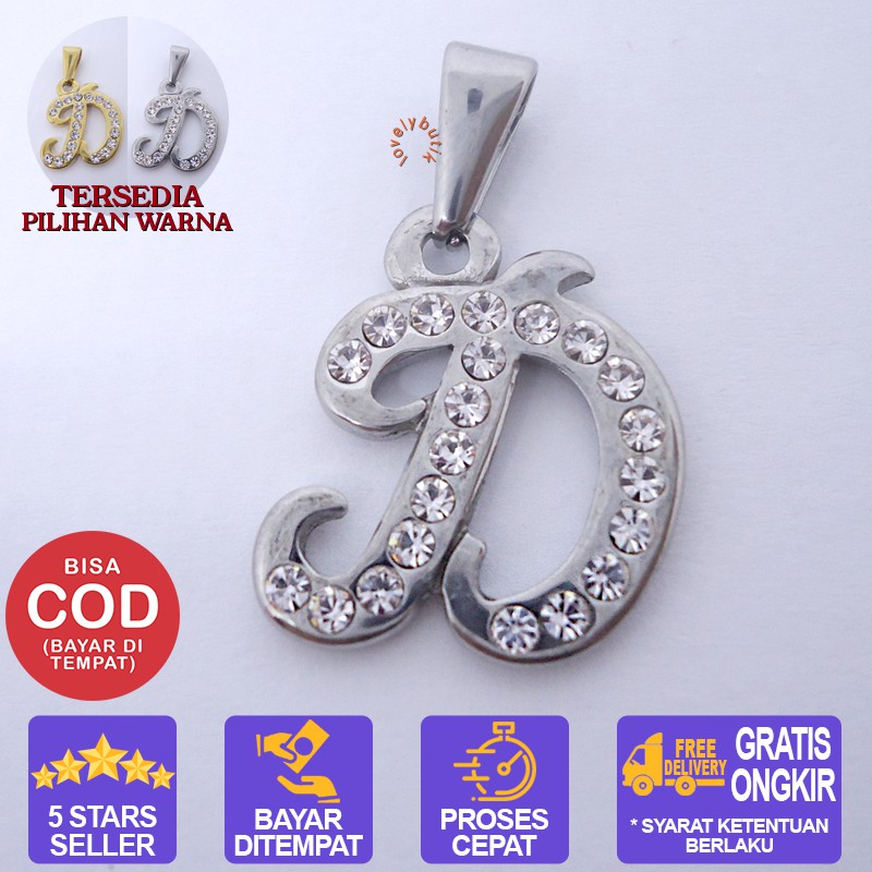 Lovelybutik Liontin Titanium Anti Karat Liontin Huruf D Klasik Silver Leontin Huruf D