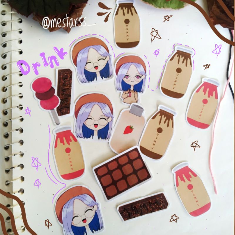

COD~24PCS/SET STIKER "EAT AND DRINK"- 8 DESAIN BERBEDA/ STIKER AESTHETIC ~ MESTARSS