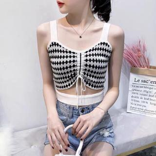 Tank Top Sexy Model  Tanpa  Lengan Kerah  Halter Warna Polos  