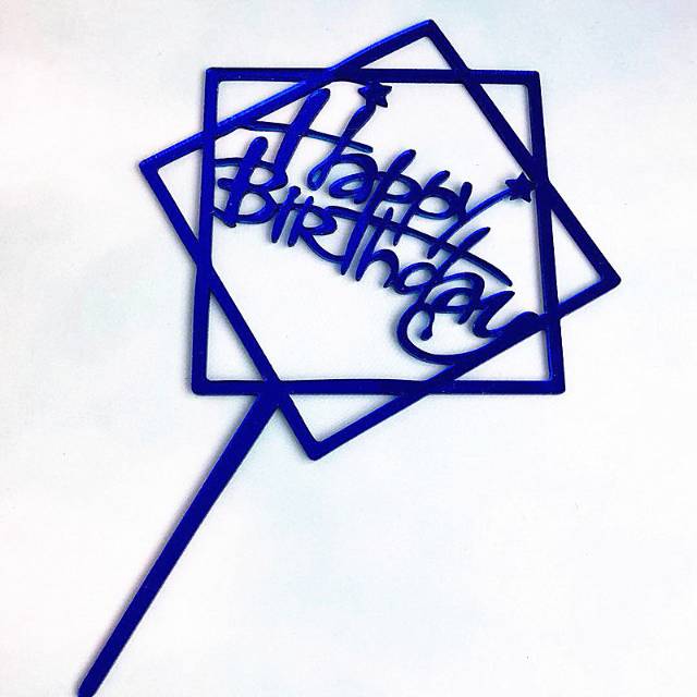 Cake Topper Happy Birthday Akrilik Segi 8 Dekorasi Hiasan Kue Ultah Murah Gold Silver Merah Biru