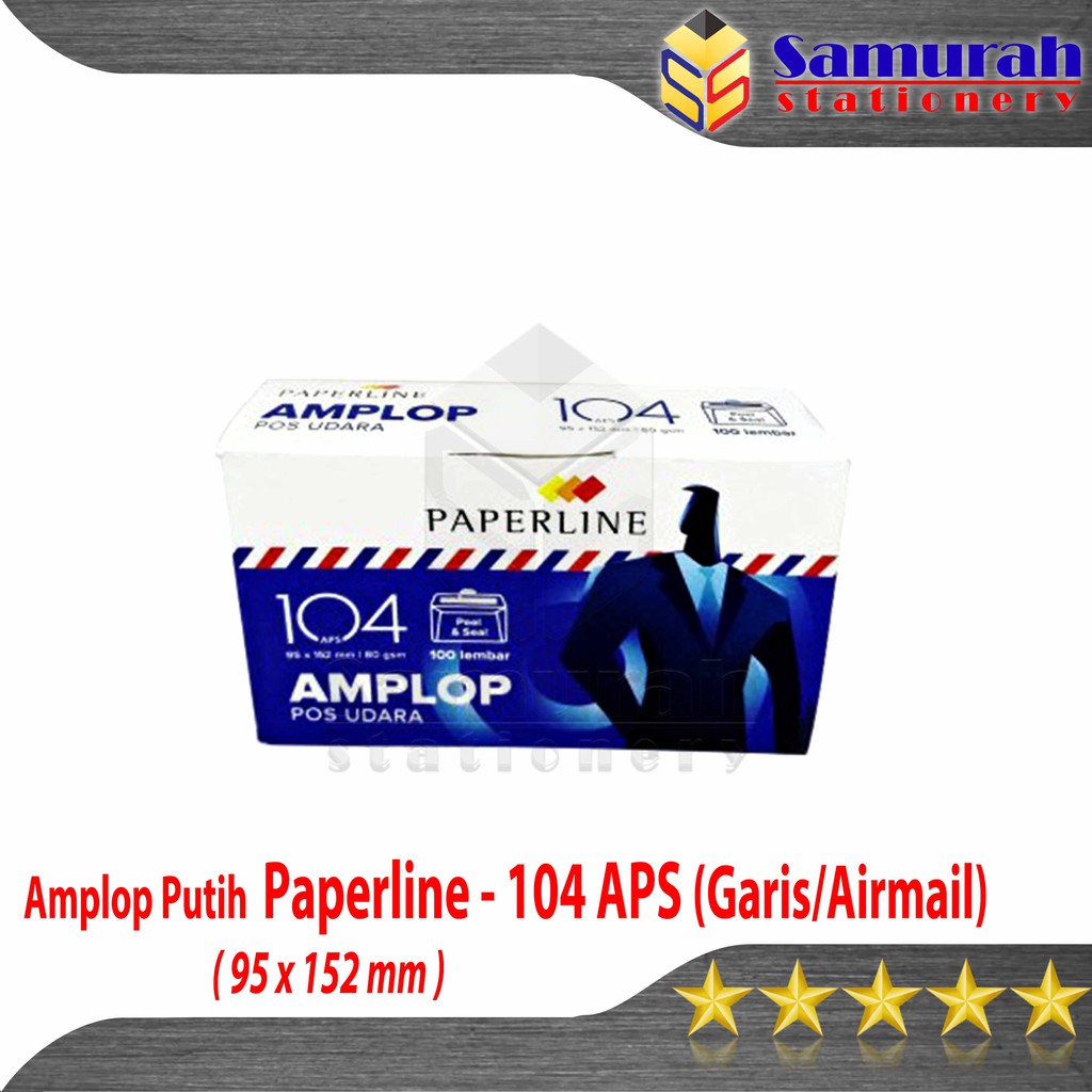 

Amplop Kertas Putih Airmail Paperline 104 Aps Bergaris ( 95 x 152 mm ) isi 100 80 gsm Kecil