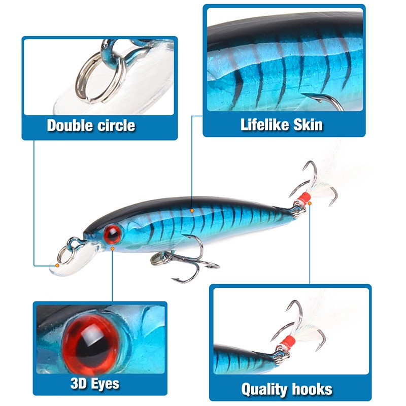 Sinking Minnow CrankSet Umpan Ikan Umpan Mancing CrankBait Kail Pancing Umpan Pancing Buatan Alat Pancing Umpan Mancing Umpan Pancing 7g/9cm Alat Pancing Murah relix nusantara Plastic Bait