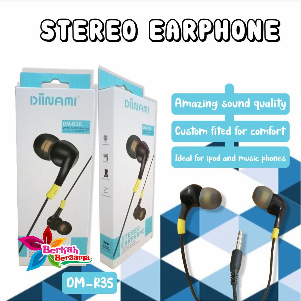 BM032 Headset EARPHONE DIINAMI R35 stereo Earphone Bass Android iPhone Original - Garansi 1 Tahun BB5398