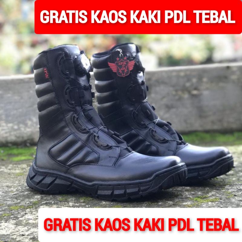 SEPATU PDL TALI PUTAR PASKHAS BAHAN KULIT SAPI ASLI MERK APIK SEPATU PDL DINAS LAPANGAN TNI POLRI SECURITY SATPAM SEPATU BOOTS PRIA DAN WANITA