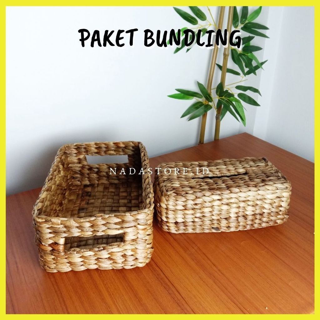 2 IN 1 - PAKET BUNDLING BOX KERANJANG DAN TEMPAT TISU ANYAMAN ENCENG GONDOK BISA COD