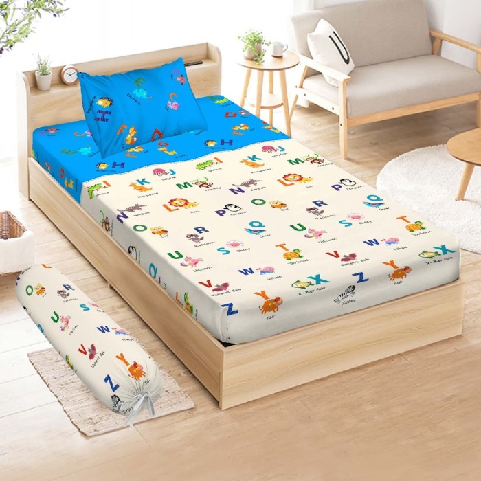 Sprei Vito - TINGGI 30 CM - ALPHABET ANIMAL - 120x200 (Single) #Bantal#Guling#Sprei#Bedcover#Murah