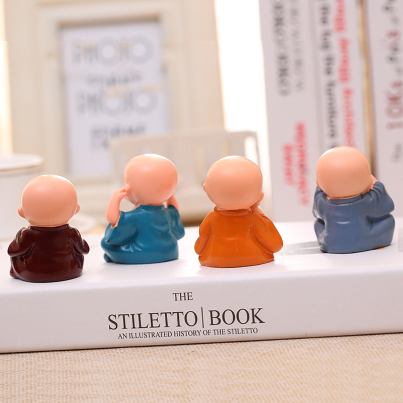 4 Pcs Lucu Empat Bukan Biksu Kecil Set Patung Sage/Kungfu Buddha Patung Monk Kerajinan Tangan/Perlindungan Lingkungan Resin Monks Dekoratif