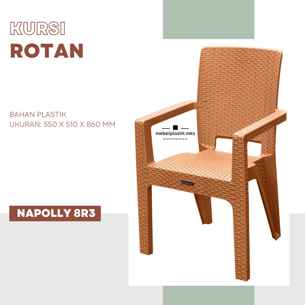 Kursi Tamu Rotan/ Kursi Tangan Plastik Napolly 8R3 Set Meja