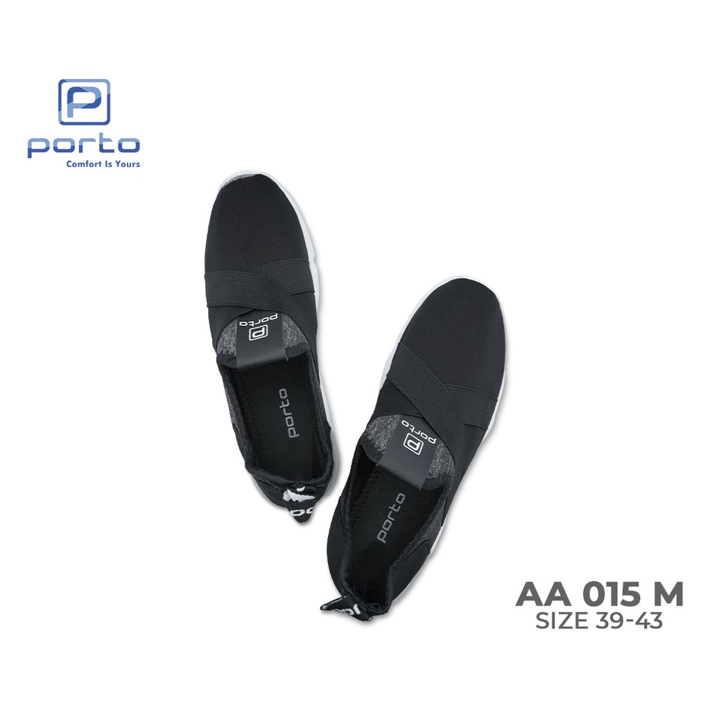 AA015M - Porto Leveling Sepatu Sneakers Pria Size 39 - 43 Hitam Biru Abu Simple Casual Nyaman Terbaru Original