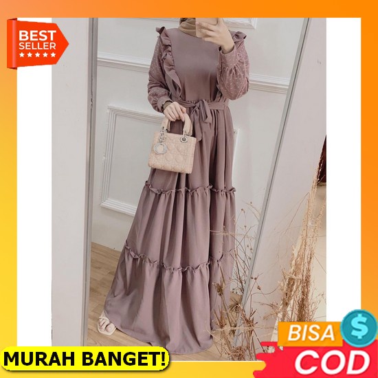 New Maxi Dress Katun Woll Import Ld 106-108/140 Resleting Depan Free Bross & Belt 100% Ori Shr Promo