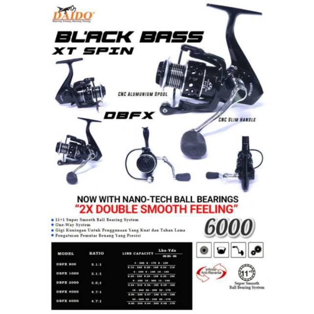 Reel DAIDO BLACK BASS XT SPIN 6000 (11+1BB) Handle Metal