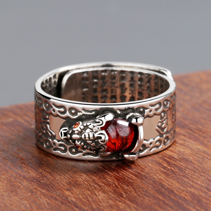 Cincin Model Terbuka Desain Awan Hati ruby meridian garnet Pixiu Gaya Retro hipster Untuk Pria