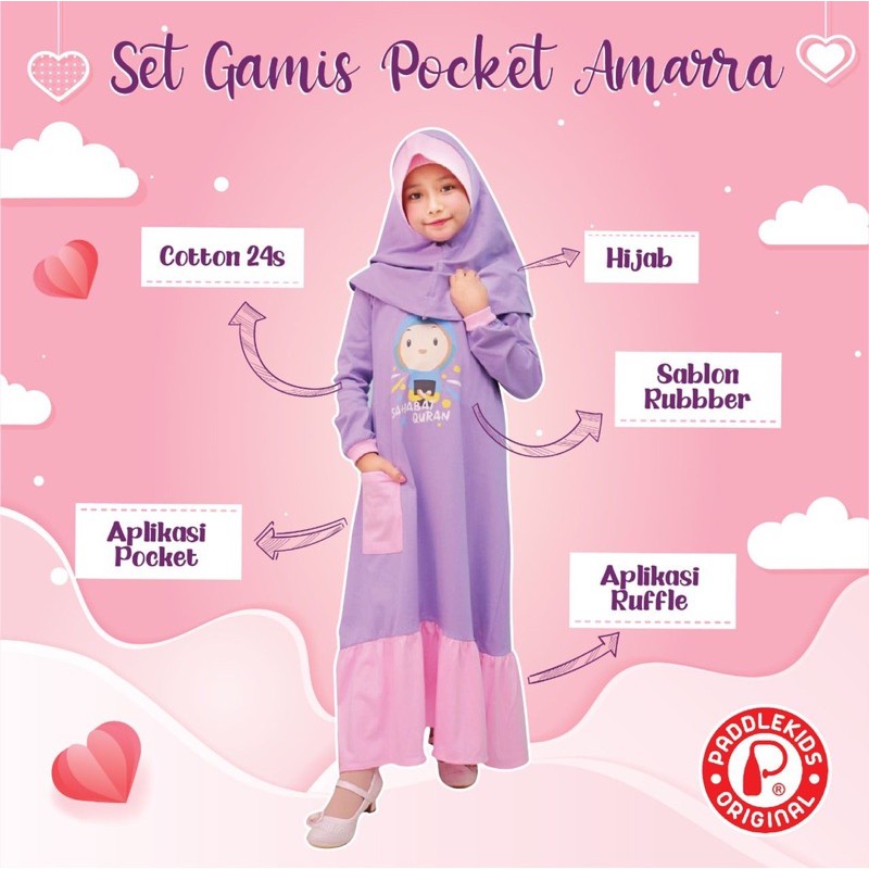 SET GAMIS POCKET AMARRA PADDLE KIDS | GAMIS PADDLEKIDS 2-10 tahun nablfashion