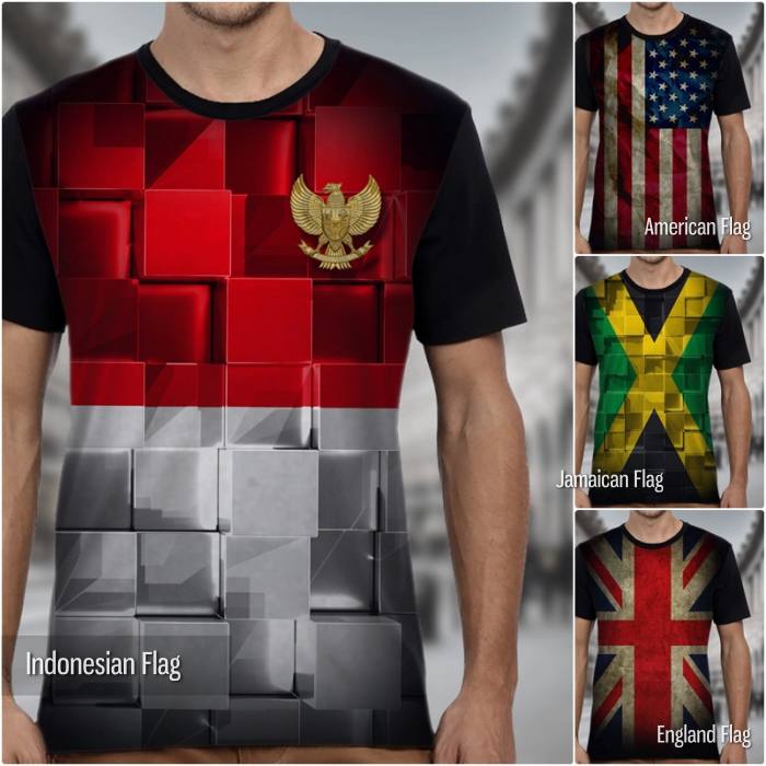 Kaos BENDERA INDONESIA - AMERIKA - INGGRIS - JAMAIKA Baju Tshirt BENDERA NEGARA Keren 3D Distro